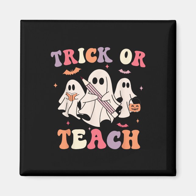 Imã Docente De Groovy Halloween Trick Ou Teach Flor (Frente)