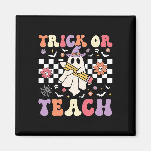Imã Docente De Groovy Halloween Trick Ou Teach Flor