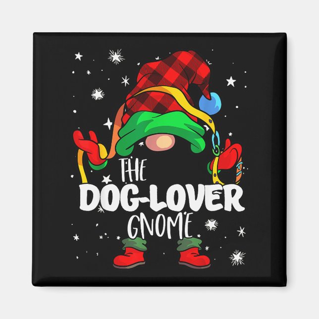 Imã Dog Lover Gnome Red Buffalo Plaid Matching Family  (Frente)