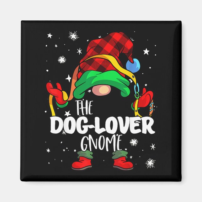 Imã Dog Lover Gnome Red Buffalo Plaid Matching Family  (Frente)