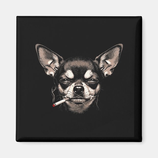Imã Dog Smoking Cigarette Funny Chihuahua Meme Men Wom (Frente)