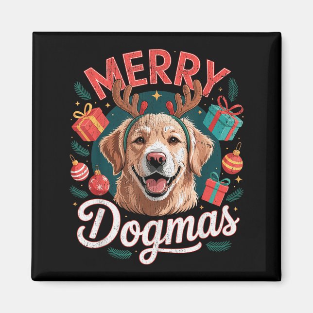 Imã Dógmas Alegres Cachorro Engraçado Chapéu de Papai  (Frente)