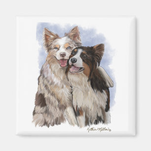 Imã Dois amigos Border Collie de desenho animado