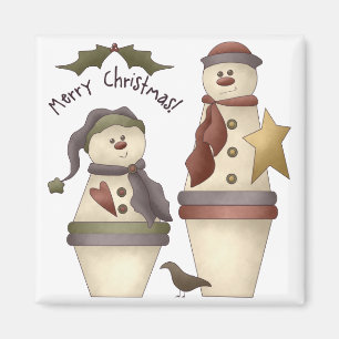Imã Dois bonecos de neve bonitos:: Design do Feliz