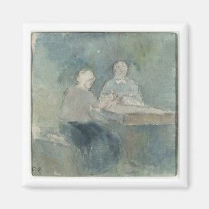 Imã Dois camponeses na mesa, c.1874 (w/c no papel)