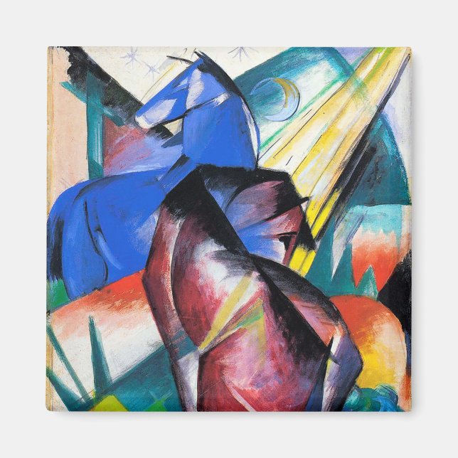 Imã Dois cavalos vermelhos e azuis de Franz Marc (Frente)