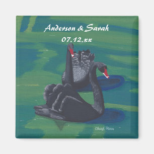 Imã Dois Cisnes Negros Nadando Magnetos Personalizados