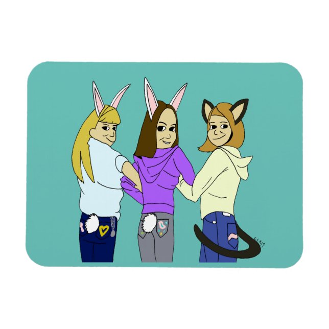 Ímã Dois coelhos e um gatinho (Horizontal)