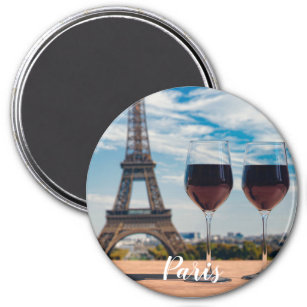 Imã Dois copos de vinho com torre Eiffel