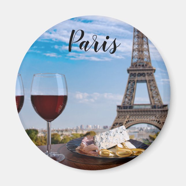 Imã Dois copos de vinho no café em Paris (Frente)