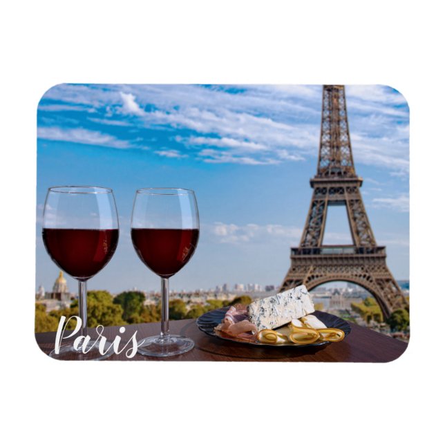 Ímã Dois copos de vinho no café em Paris (Horizontal)
