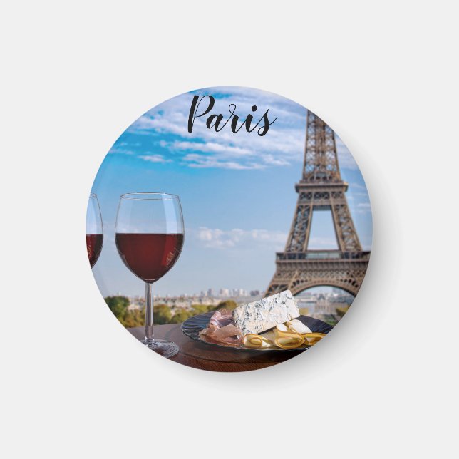 Imã Dois copos de vinho no café em Paris (Frente)