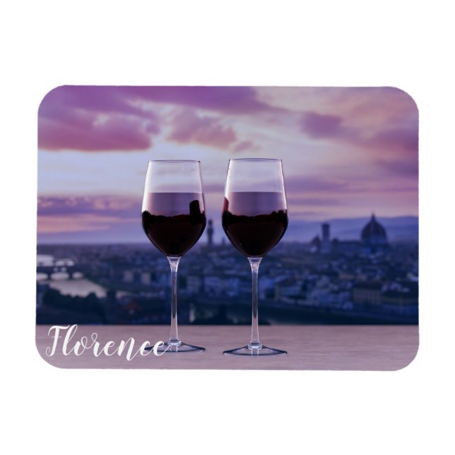 Ímã Dois copos de vinho tinto no horizonte de Florença (Horizontal)