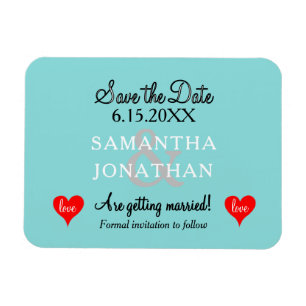Ímã Dois Corações Casamento Azul Seafoam