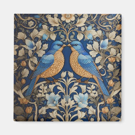 Imã Dois Elegantes Pássaros Azuis William Morris Inspi