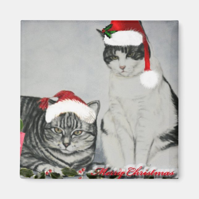 Imã Dois Gatos De Natal (Frente)