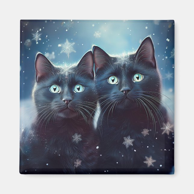 Imã Dois Gatos Pretos A Serem Neves (Frente)