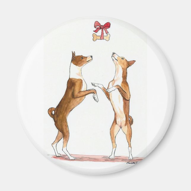 Imã Dois Íman de Arte Canina Dançante de Basenji (Frente)