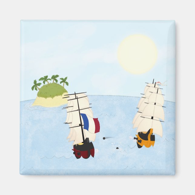 Imã Dois navios na batalha perto da ilha tropical (Frente)