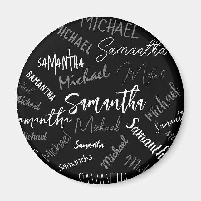 Imã Dois nomes casal padrão monograma cinza preta bran (Frente)