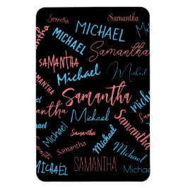 Ímã Dois nomes casal padrão monograma rosa claro azul