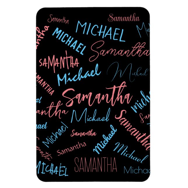 Ímã Dois nomes casal padrão monograma rosa claro azul (Vertical)