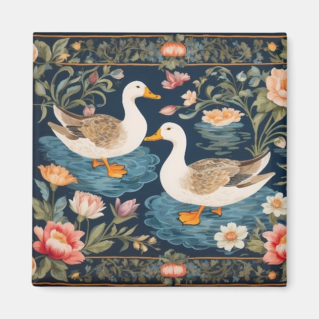 Imã Dois Patos Elegantes William Morris Inspirado (Frente)