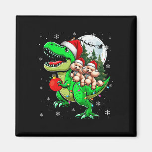 Imã Dois Poosles Xmas Andando Em Renas T-rex Filhos
