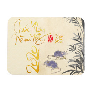 Ímã Dois ratos Bamboo Vietnamita Ano Novo 2020 HFM