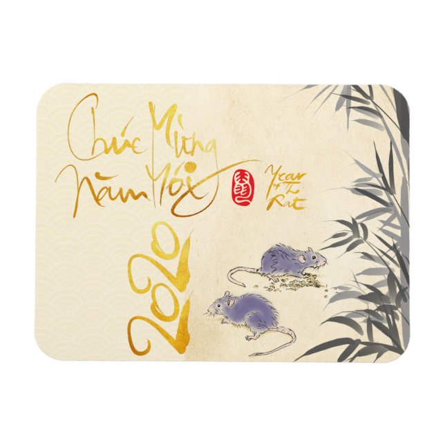 Ímã Dois ratos Bamboo Vietnamita Ano Novo 2020 HFM (Horizontal)