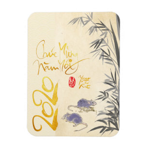 Ímã Dois ratos Bamboo Vietnamita Ano Novo 2020 VFM