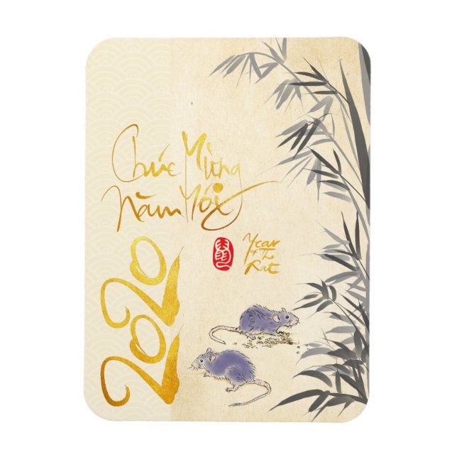 Ímã Dois ratos Bamboo Vietnamita Ano Novo 2020 VFM (Vertical)