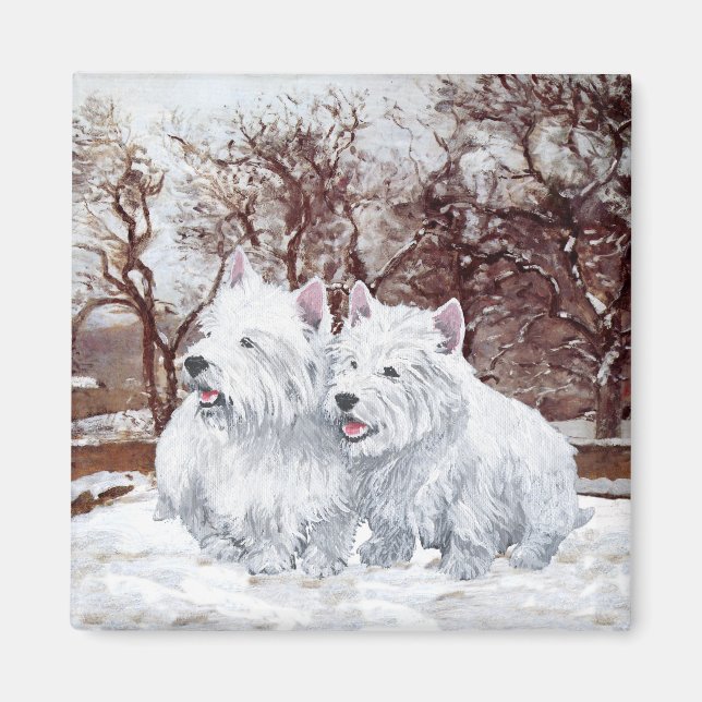 Imã Dois Westies no Inverno (Frente)