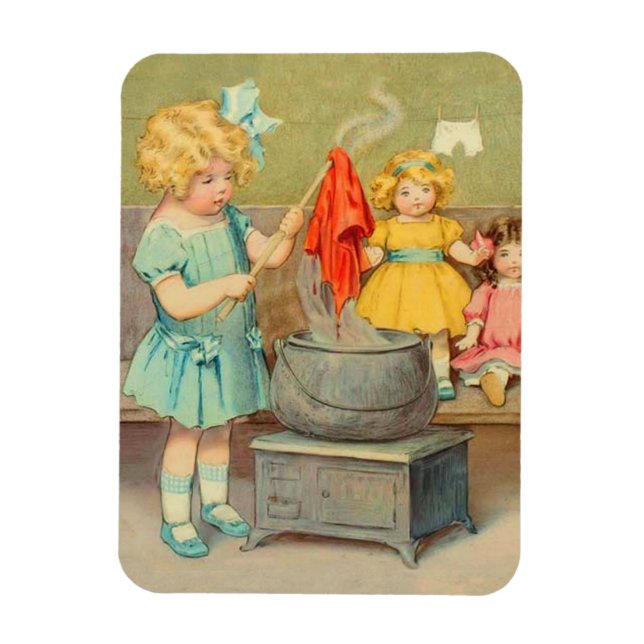 Ímã Dolly Laundry Girl Vintage Brincando Bonecas (Vertical)