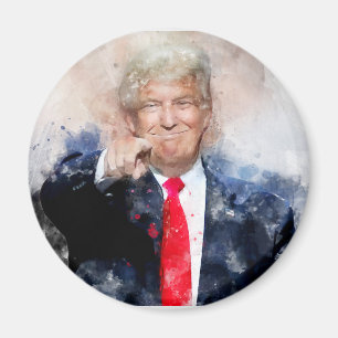 Imã Donald Trump apontando o retrato aquoso