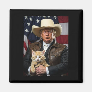 Imã Donald Trump Cat Shirt Cowboy American Flag Engraç