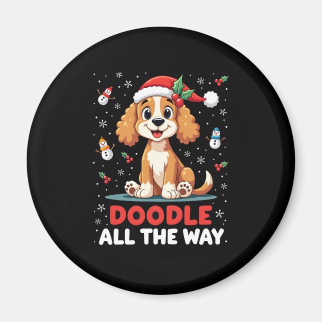 Imã Doodle All The Way Funny Goldendoodle Santa Hat Ch (Frente)