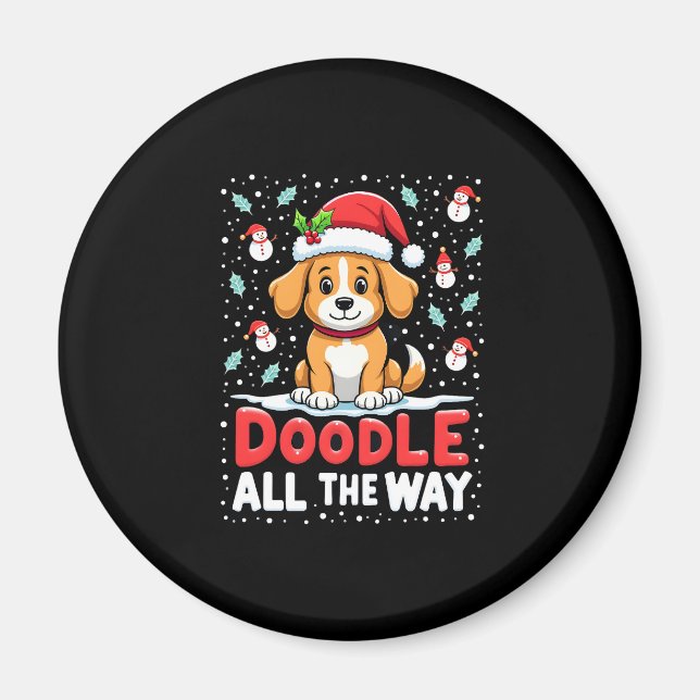 Imã Doodle All The Way Funny Goldendoodle Santa Hat Ch (Frente)