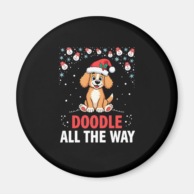 Imã Doodle All The Way Funny Goldendoodle Santa Hat Ch (Frente)