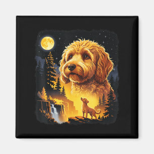 Imã Doodle de Ouro Uivando Lua Design Engraçado Vintag