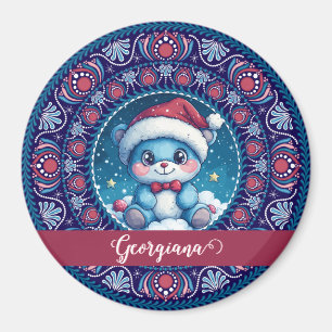 Imã Dot do Urso Kawaii Personalizado de Natal Mandala