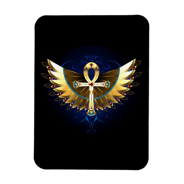 Ímã Dourada Ankh com Asas (Vertical)