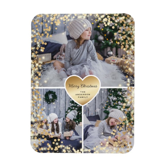 Ímã Dourada Foto Sparkly Feliz Natal (Vertical)