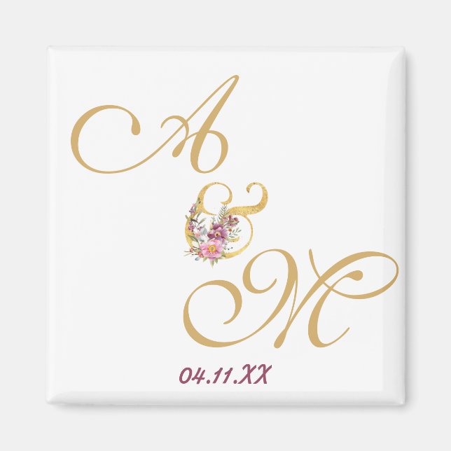 Imã Dourada letra MONOGRAM WEDDING PERSONALIZADA (Frente)