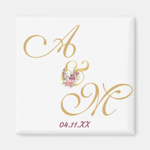 Imã Dourada letra MONOGRAMA CASAMENTO PERSONALIZADO
