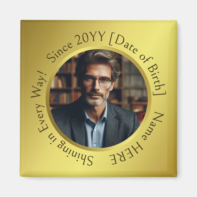 Imã Dourado brilho personalizado de fotos multiOcasião (Frente)