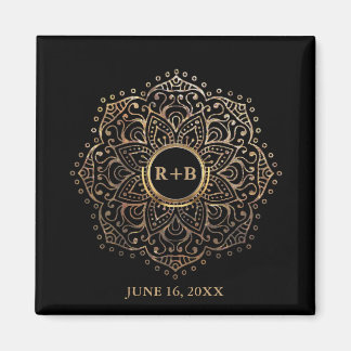Imã Dourado Casamento Monograma Favor Boho Mandala