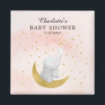 Imã Dourado Chá de fraldas De Raparigas Elefantes Coel<br><div class="desc">O mais doce elefante sentado numa lua dourada com um coelho branco a apanhar uma estrela num fundo cor-de-água cor-de-rosa. Disponível no nosso compro em outras cores para um chá de fraldas neutro ou chá de fraldas de rapazes. Visite o nosso compro para ver toda a nossa coleção de chás...</div>