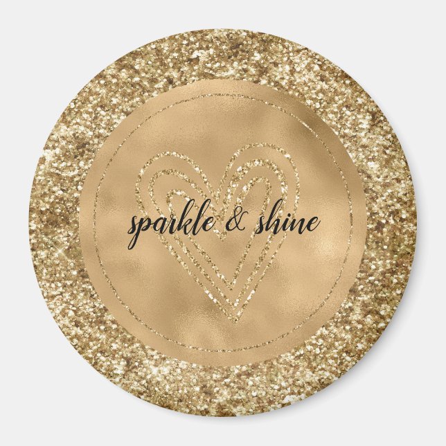 Imã Dourado Confetti Glitter Heart (Frente)