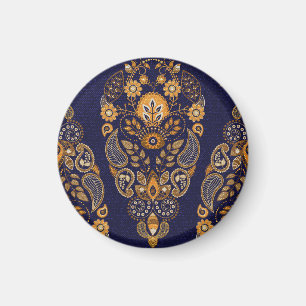 Imã Dourado e azul, padrão floral sem costura.